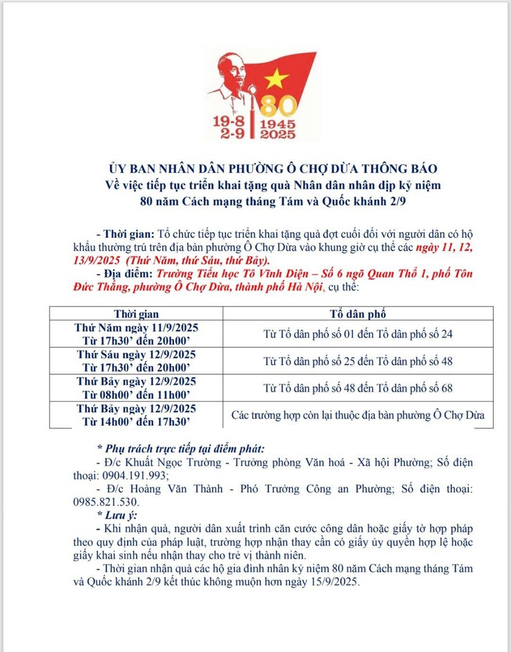 Thông báo về việc tiếp tục triển khai tặng quà Nhân dân nhân dịp kỷ niệm 80 năm Cách mạng tháng Tám và Quốc khánh 2/9- Ảnh 1.