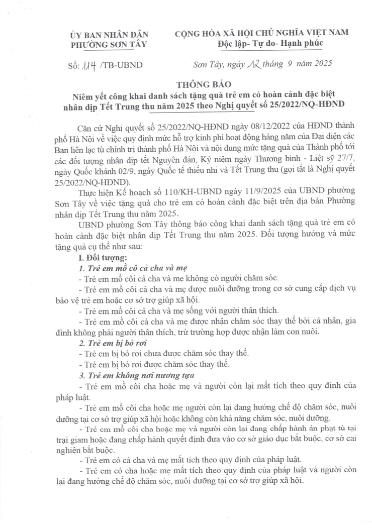 Thông báo công khai danh sách tặng quà trẻ em có hoàn cảnh đặc biệt nhân dịp Tết Trung thu năm 2025- Ảnh 1.