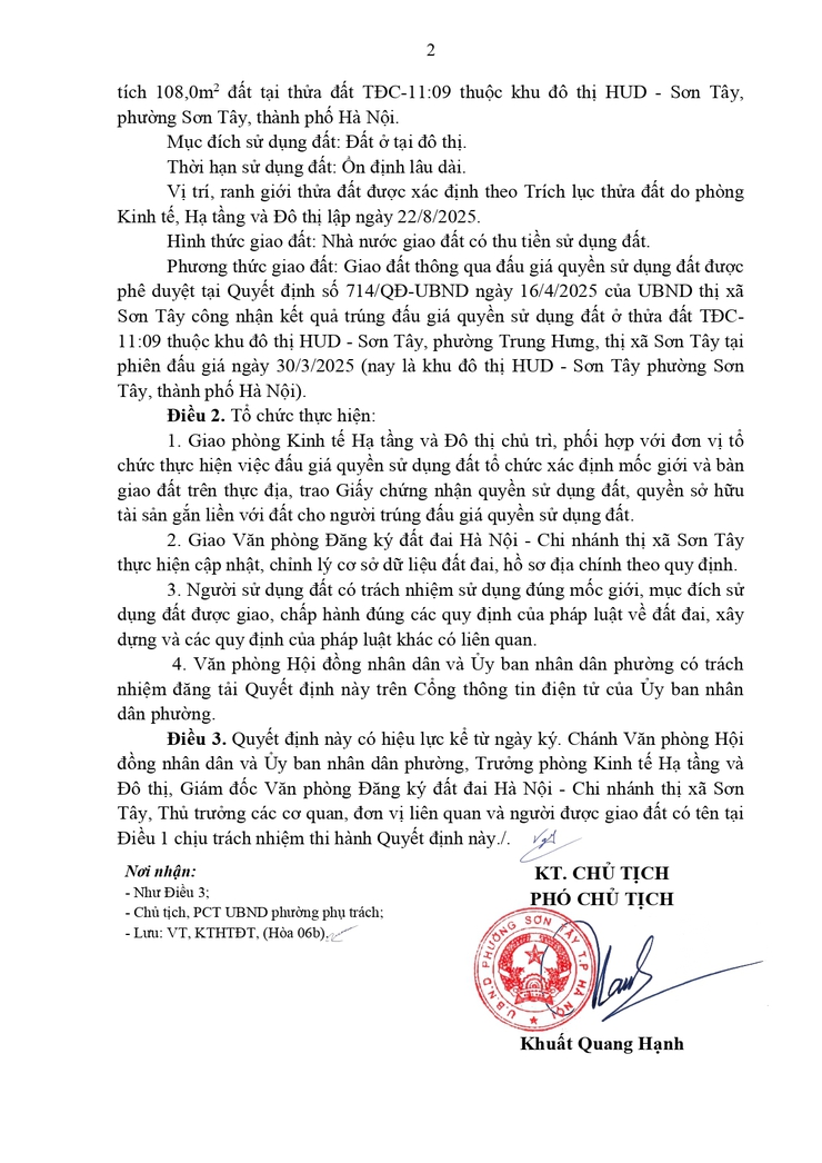 Thông báo công khai Quyết định về việc giao đất cho người trúng đấu giá Quyền sử dụng đất- Ảnh 2.