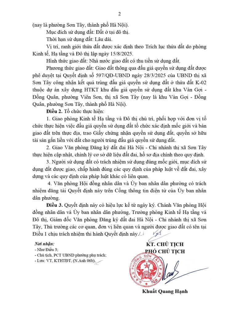 Thông báo công khai Quyết định về việc giao đất cho người trúng đấu giá Quyền sử dụng đất- Ảnh 2.