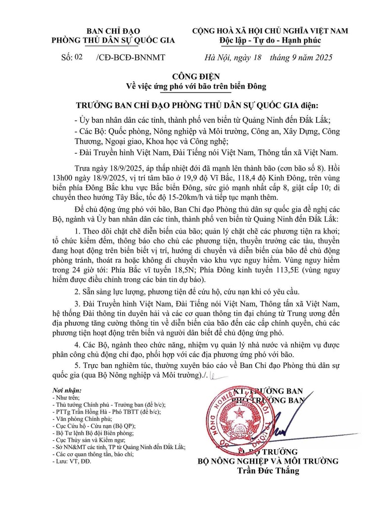 Ban Chỉ đạo Phòng thủ dân sự Quốc gia chỉ đạo ứng phó khẩn trương với bão trên Biển Đông- Ảnh 1.