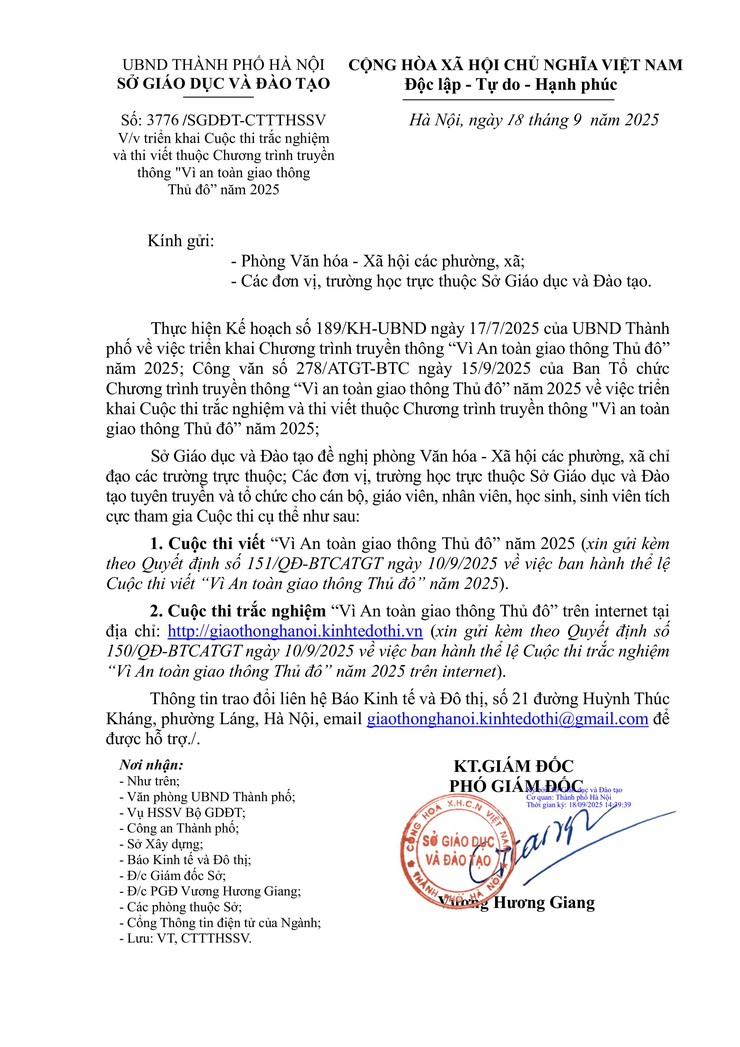 Cuộc thi trắc nghiệm và thi viết thuộc Chương trình truyền thông "Vì an toàn giao thông Thủ đô” năm 2025- Ảnh 1.