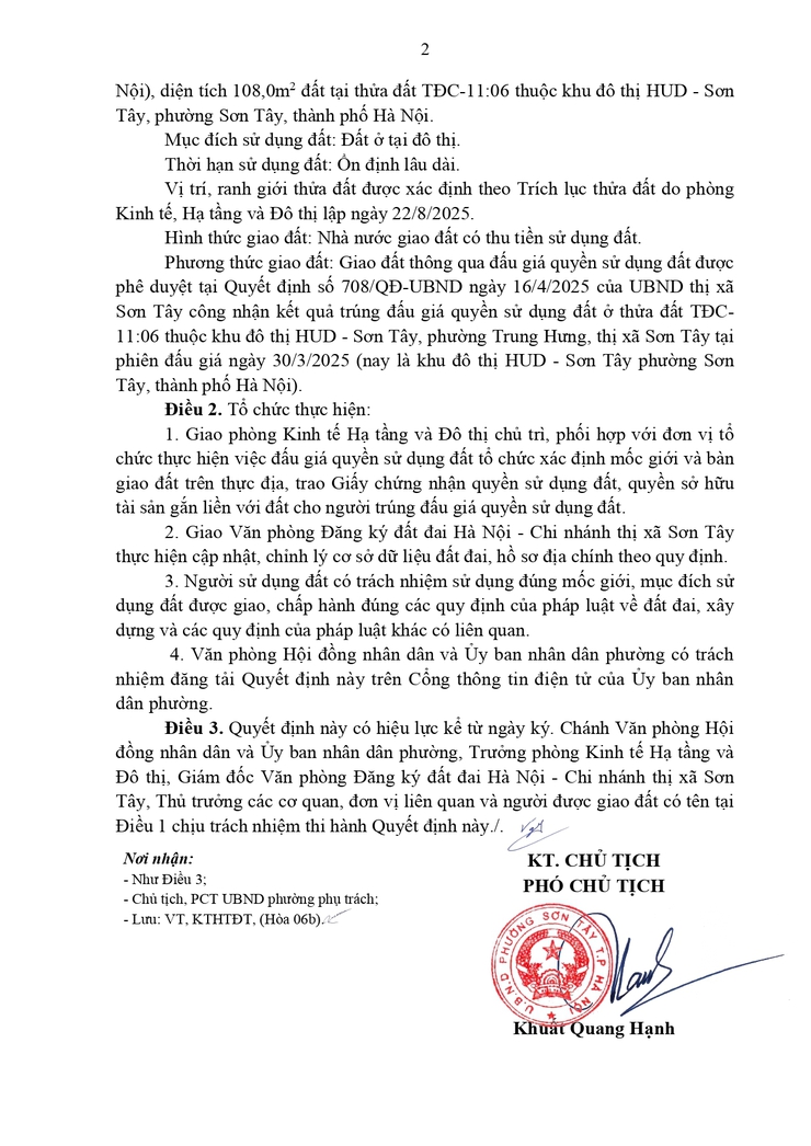 Thông báo công khai Quyết định về việc giao đất cho người trúng đấu giá Quyền sử dụng đất- Ảnh 2.