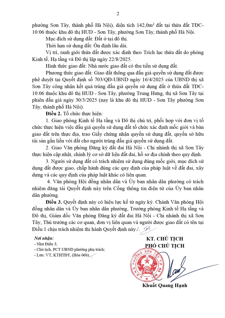 Thông báo công khai Quyết định về việc giao đất cho người trúng đấu giá Quyền sử dụng đất- Ảnh 2.