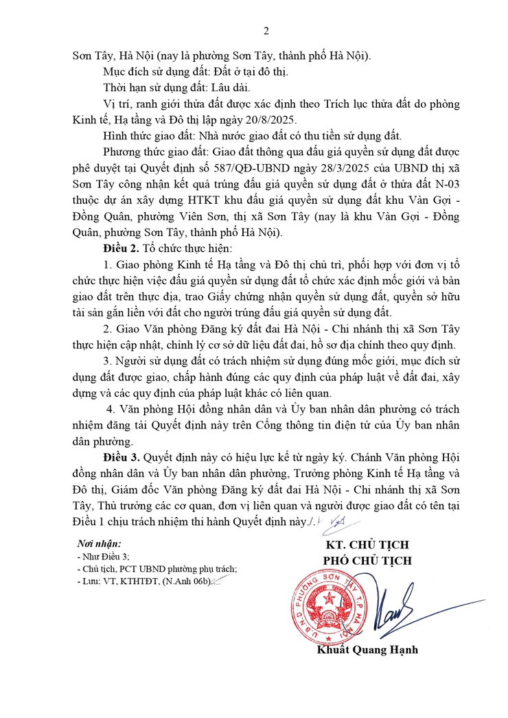 Thông báo công khai Quyết định về việc giao đất cho người trúng đấu giá Quyền sử dụng đất- Ảnh 2.