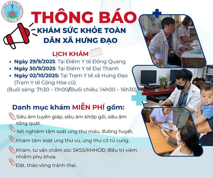 THÔNG BÁO 
KHÁM SỨC KHỎE TOÀN DÂN XÃ HƯNG ĐẠO- Ảnh 1.