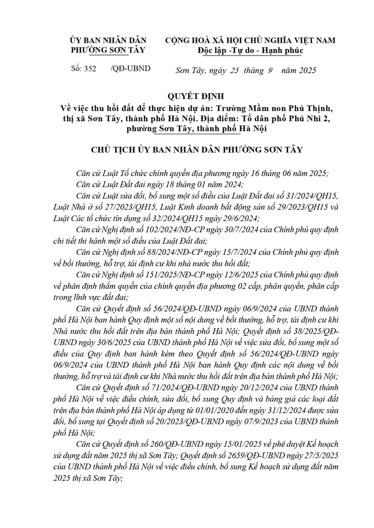 Thông báo công khai Quyết định về việc thu hồi đất để thực hiện Dự án- Ảnh 1.