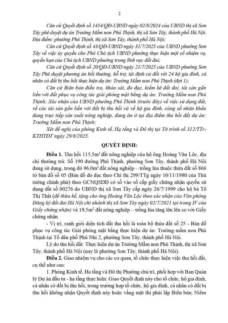 Thông báo công khai Quyết định về việc thu hồi đất để thực hiện Dự án- Ảnh 2.
