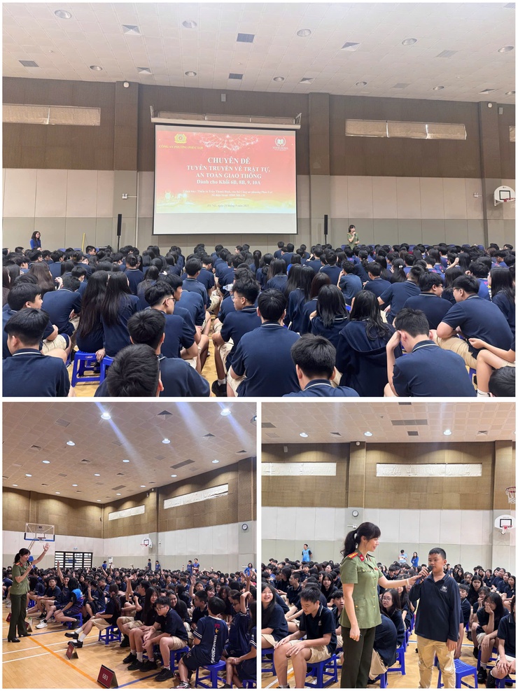 Công an phường Phúc Lợi tuyên truyền về trật tự, an toàn giao thông tại Trường trung học Vinschool The Harmony- Ảnh 1.