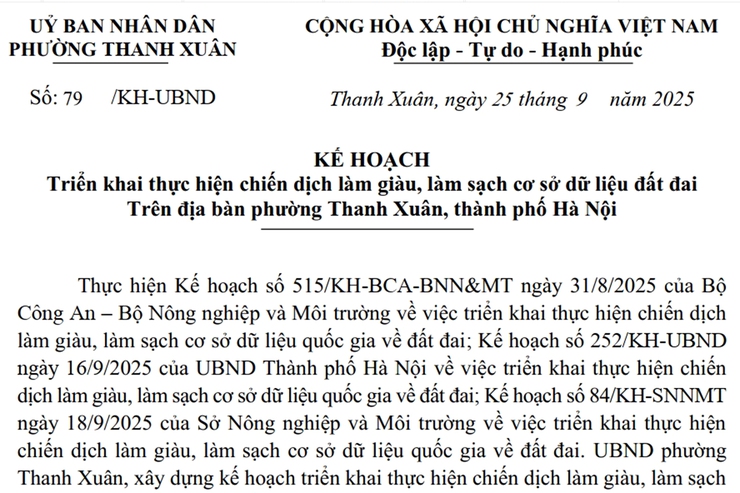 Phường Thanh Xuân khởi động chiến dịch 90 ngày "Làm sạch, làm giàu" dữ liệu đất đai quốc gia- Ảnh 1.