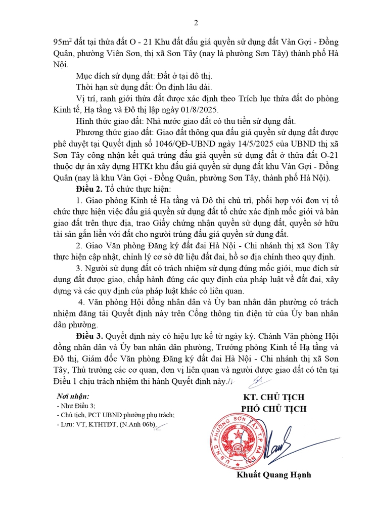 THÔNG BÁO CÔNG KHAI VỀ VIỆC GIAO ĐẤT CHO NGƯỜI TRÚNG ĐẤU GIÁ QUYỀN SỬ DỤNG ĐẤT- Ảnh 2.