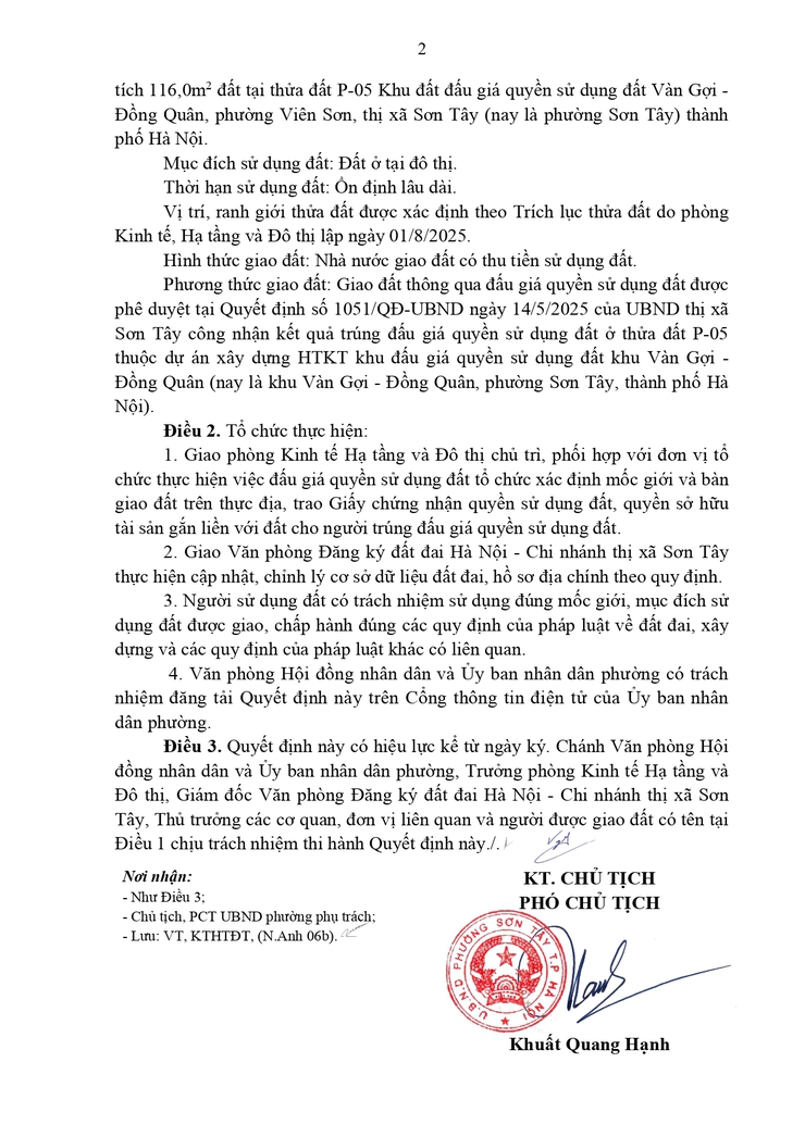 THÔNG BÁO CÔNG KHAI VỀ VIỆC GIAO ĐẤT CHO NGƯỜI TRÚNG ĐẤU GIÁ QUYỀN SỬ DỤNG ĐẤT- Ảnh 2.