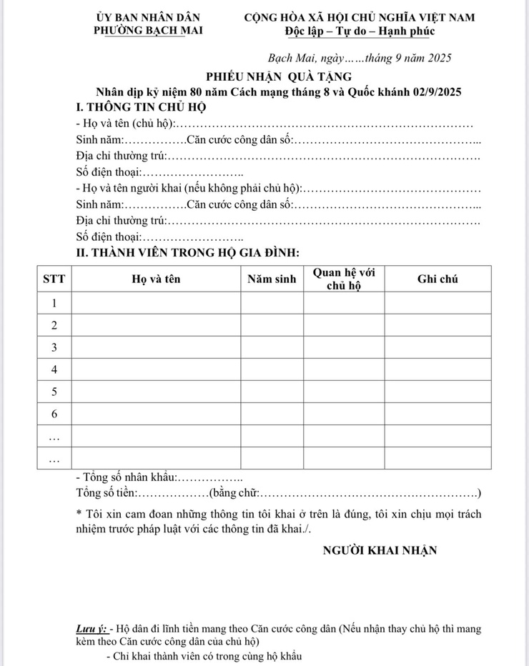 Thông báo tiếp tục tặng quà nhân dịp kỷ niệm 80 năm cách mạng tháng Tám và Quốc khánh 02/9 trên địa bàn phường Bạch Mai- Ảnh 3.