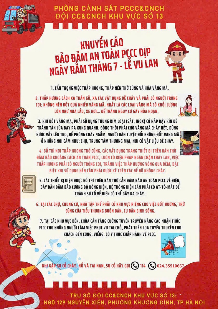 PHƯỜNG PHƯƠNG LIỆT KHUYẾN CÁO NGƯỜI DÂN ĐẢM BẢO AN TOÀN PCCC TRONG DỊP LỄ RẰM THÁNG 7 - LỄ VU LAN- Ảnh 1.