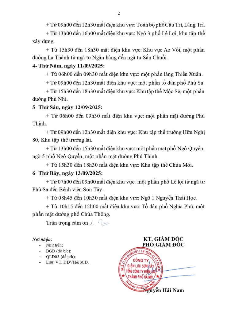 THÔNG BÁO LỊCH CẮT ĐIỆN TUẦN 37- Ảnh 2.