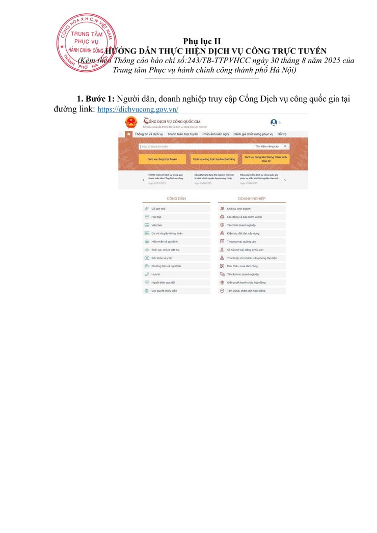 Hướng dẫn thực hiện Dịch vụ công trực tuyến- Ảnh 1.