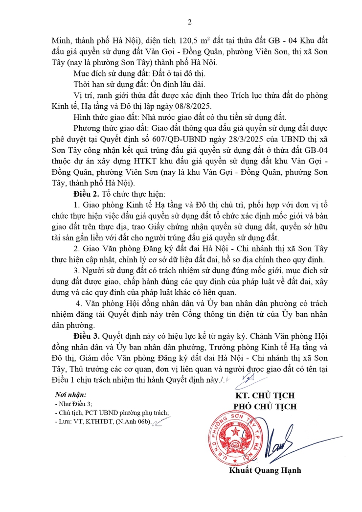 THÔNG BÁO VỀ VIỆC GIAO ĐẤT CHO NGƯỜI TRÚNG ĐẤU GIÁ QUYỀN SỬ DỤNG ĐẤT- Ảnh 2.