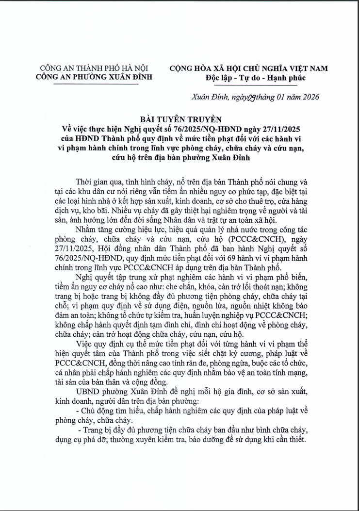 Tuyên truyền  về mức tiền phạt đối với các hành vi vi phạm hành chính trong lĩnh vực phòng cháy, chữa cháy và cứu nạn cứu hộ- Ảnh 1.