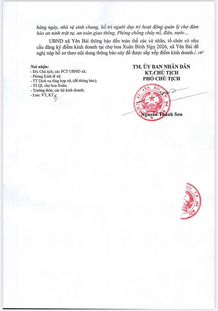 UBND xã Yên Bài thông báo về việc đăng ký điểm kinh doanh tại chợ hoa Xuân Bính Ngọ năm 2026 xã Yên Bài - Ảnh 2.