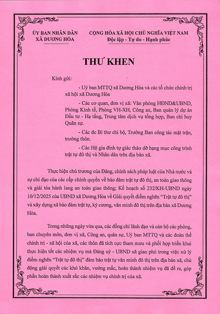Thư Khen- Ảnh 1.