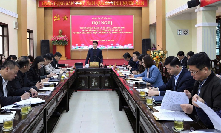 THƯỜNG TRỰC ĐẢNG ỦY XÃ SÓC SƠN LÀM VIỆC VỚI TRUNG TÂM DỊCH VỤ TỔNG HỢP XÃ.- Ảnh 1.
