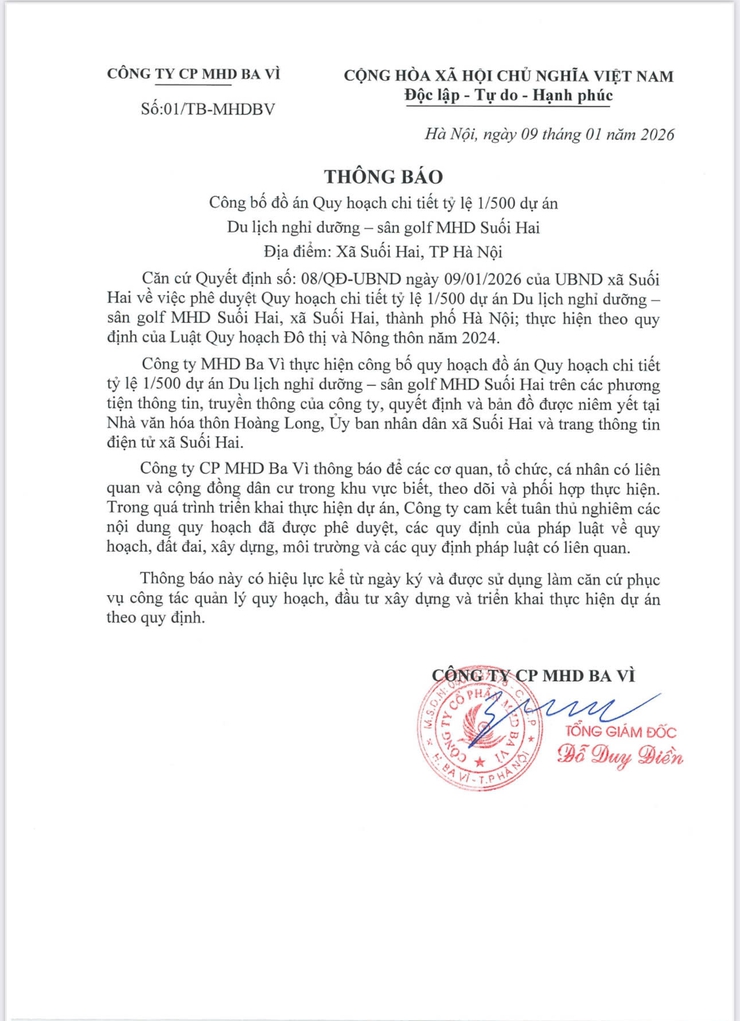 Xã Suối Hai Công bố quy hoạch chi tiết 1/500 - Dự án MHD Suối Hai- Ảnh 1.