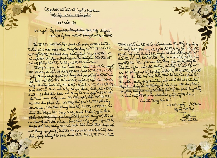 Thư cảm ơn của Quý Công dân gửi UBND phường Định Công- Ảnh 1.