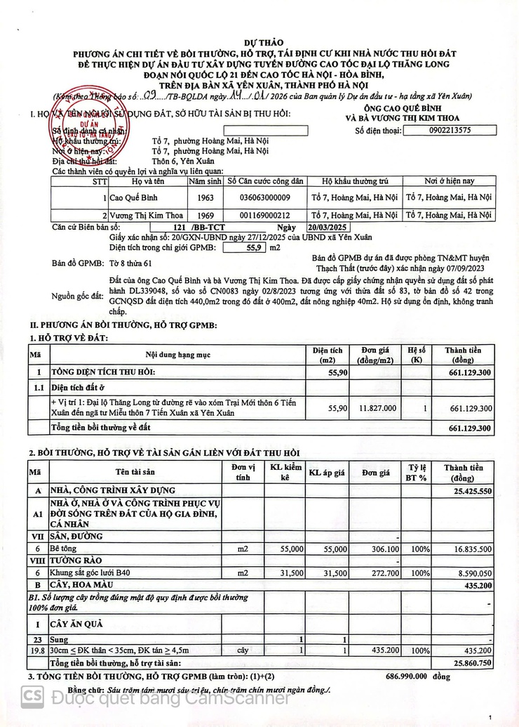 Thông báo: Về việc niêm yết công khai lấy ý kiến dự thảo Phương án chi tiết bồi thường, hỗ trợ, tái định cư đối với 8 hộ gia đình, cá nhân có đất thu hồi để thực hiện dự án - Ảnh 6.