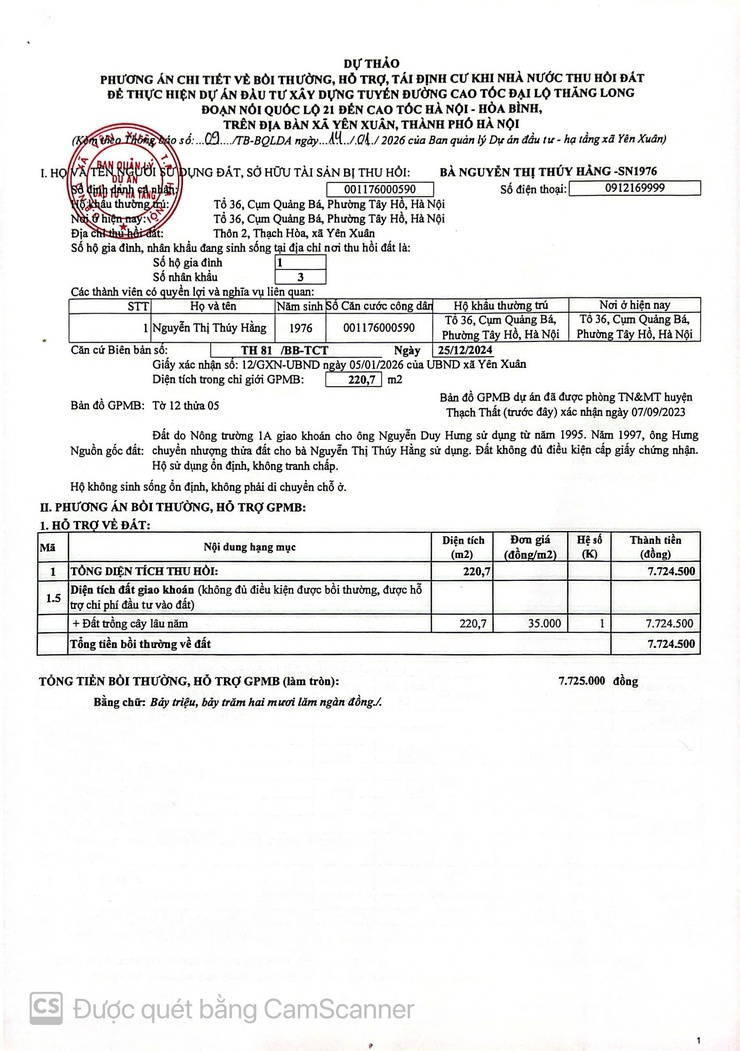 Thông báo: Về việc niêm yết công khai lấy ý kiến dự thảo Phương án chi tiết bồi thường, hỗ trợ, tái định cư đối với 8 hộ gia đình, cá nhân có đất thu hồi để thực hiện dự án - Ảnh 8.