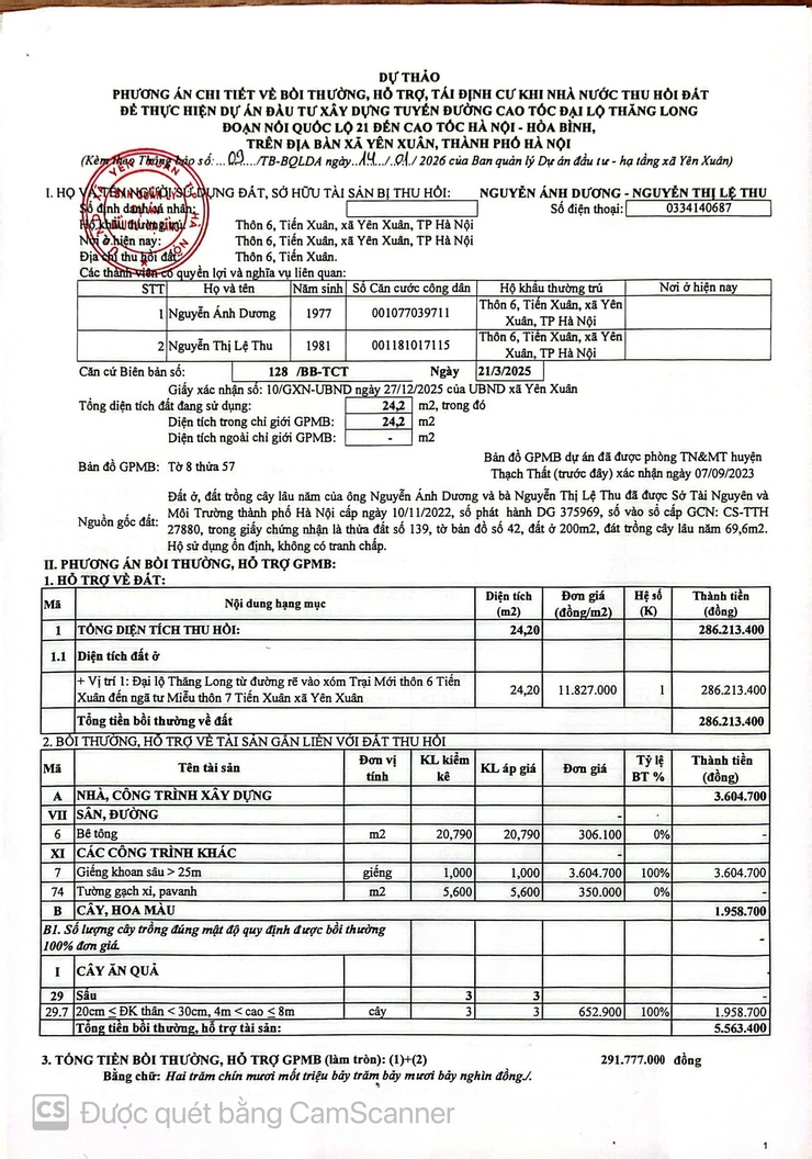Thông báo: Về việc niêm yết công khai lấy ý kiến dự thảo Phương án chi tiết bồi thường, hỗ trợ, tái định cư đối với 8 hộ gia đình, cá nhân có đất thu hồi để thực hiện dự án - Ảnh 9.