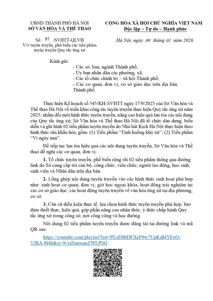 Thông báo về việc tuyên truyền, phổ biến các tiểu phẩm tuyên truyền Quy tắc ứng xử - Ảnh 1.