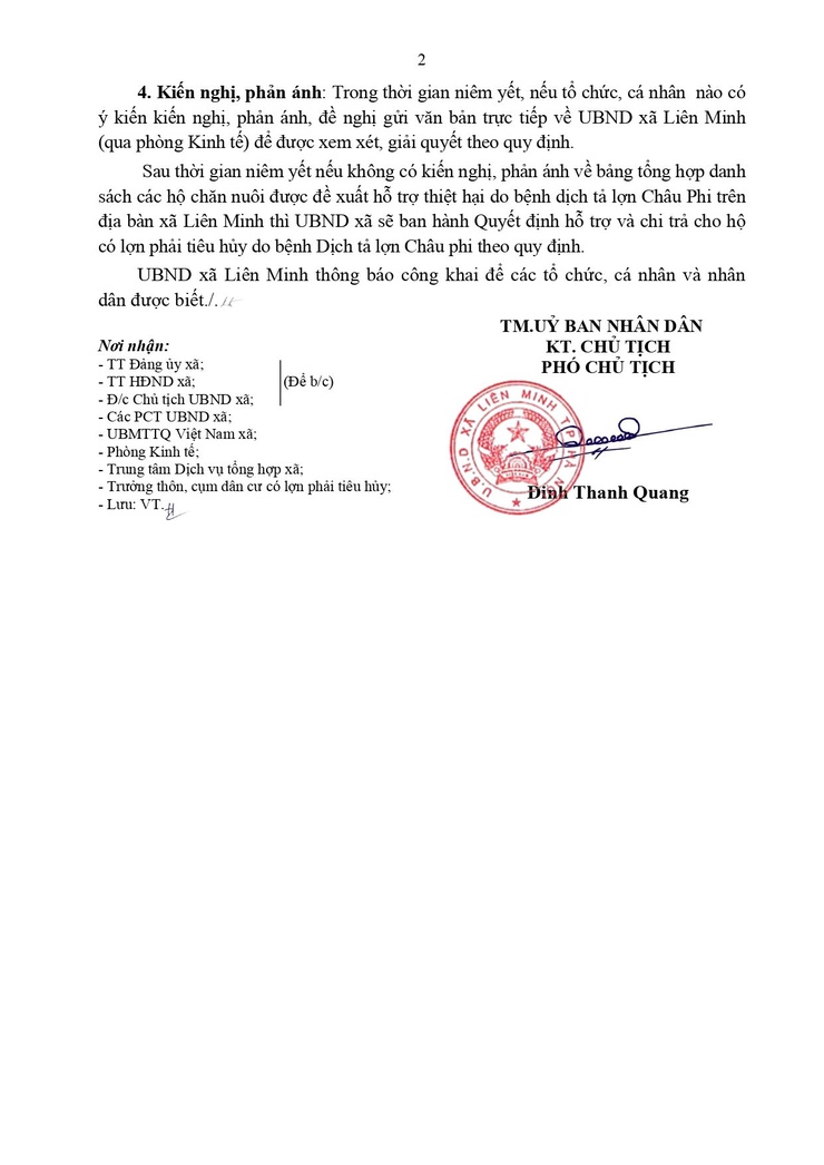 THÔNG BÁO: Niêm yết công khai danh sách các cơ sở chăn nuôi đề xuất hỗ trợ thiệt hại- Ảnh 2.