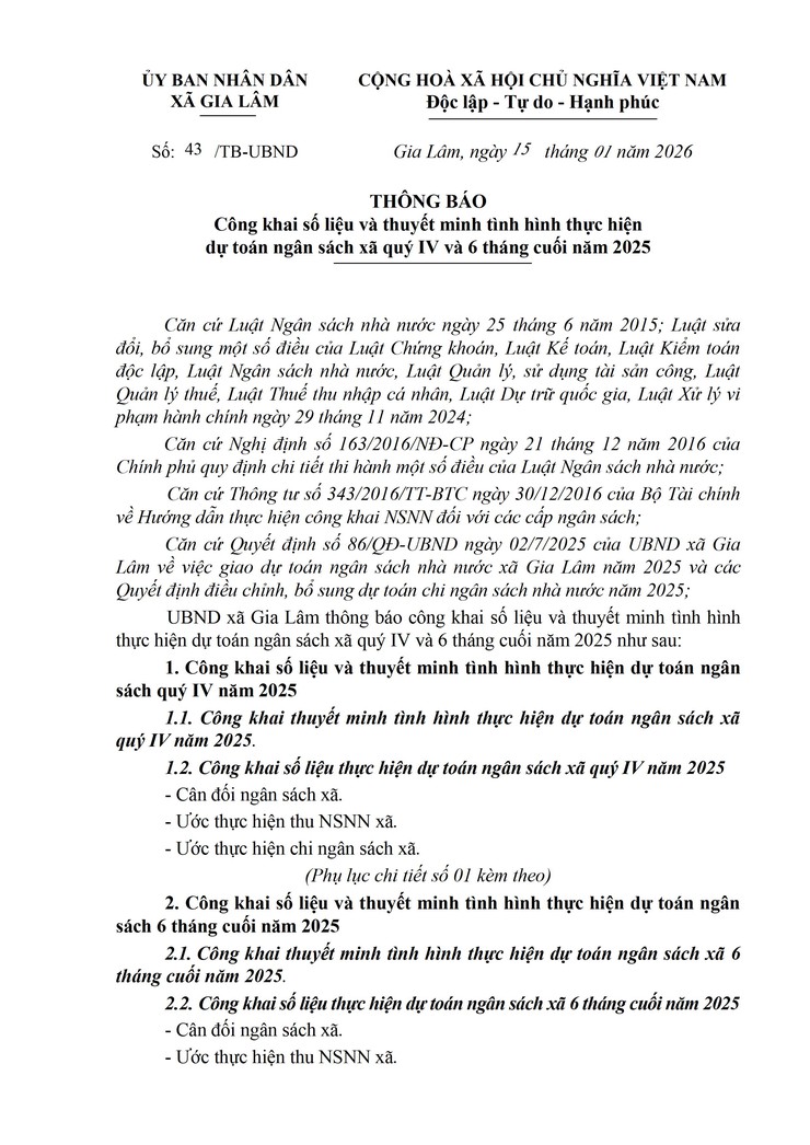 Thông báo Công khai số liệu và thuyết minh tình hình thực hiện dự toán ngân sách xã quý IV và 6 tháng cuối năm 2025- Ảnh 1.