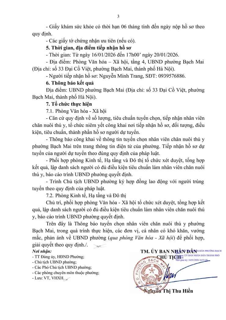 Thông báo tuyển chọn nhân viên chăn nuôi thú y phường Bạch Mai- Ảnh 3.