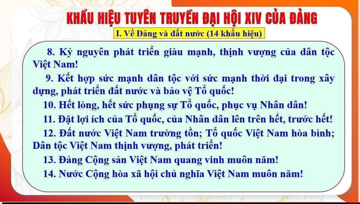 KHẨU HIỆU TUYÊN TRUYỀN ĐẠI HỘI ĐẠI BIỂU TOÀN QUỐC LẦN THỨ XIV CỦA ĐẢNG - Ảnh 3.