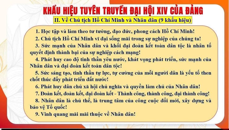 KHẨU HIỆU TUYÊN TRUYỀN ĐẠI HỘI ĐẠI BIỂU TOÀN QUỐC LẦN THỨ XIV CỦA ĐẢNG - Ảnh 4.