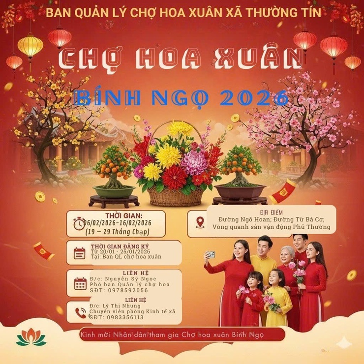 Thông báo: Đăng ký kinh doanh tại Chợ hoa Xuân Bính Ngọ 2026 trên địa bàn xã Thường Tín- Ảnh 1.