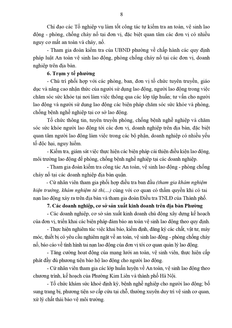 Kế hoạch an toàn lao động, vệ sinh lao động phường Kim Liên- Ảnh 8.