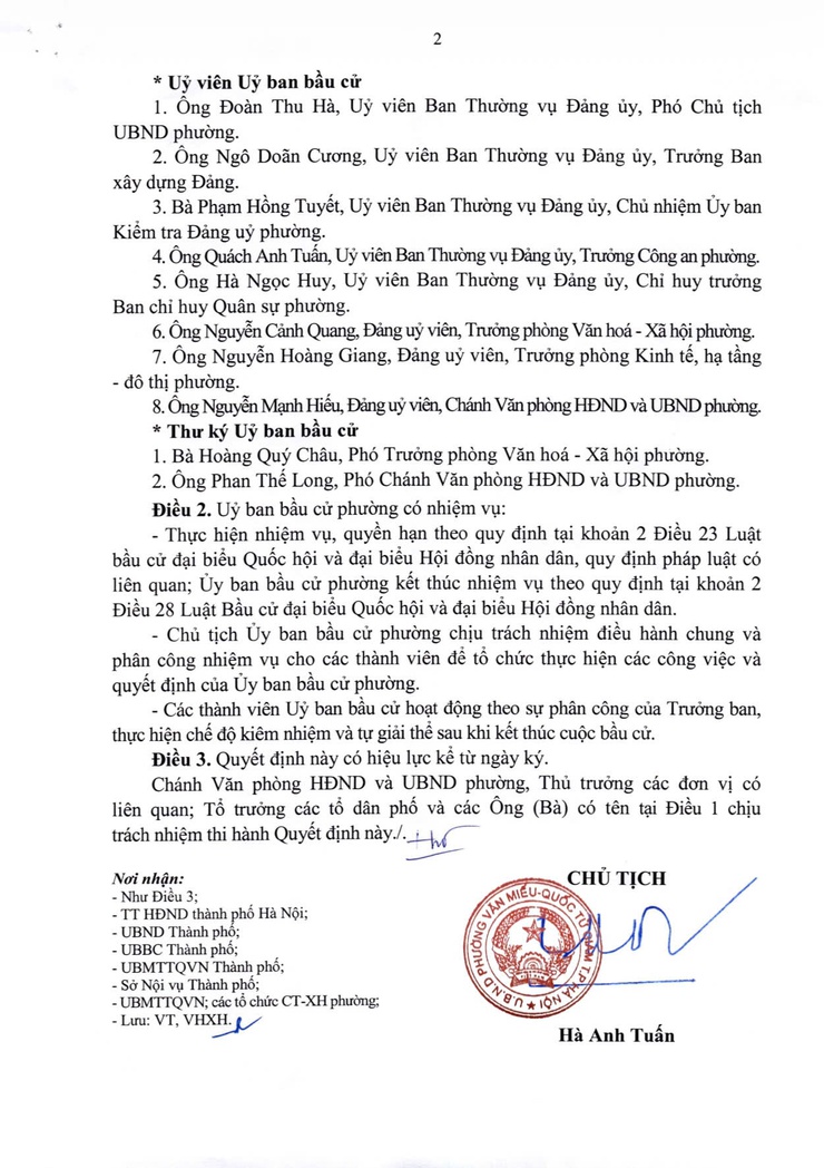 UBND PHƯỜNG VĂN MIẾU - QUỐC TỬ GIÁM BAN HÀNH VIỆC THÀNH LẬP ỦY BAN BẦU CỬ PHƯỜNG VĂN MIẾU - QUỐC TỬ GIÁM - Ảnh 2.