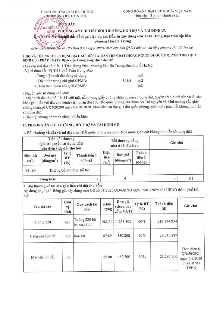 Thông báo về việc niêm yết công khai và lấy ý kiến về dự thảo phương án bồi thường, hỗ trợ và tái định cư (điều chỉnh, bổ sung) thuộc dự án đầu tư xây dựng cầu Trần Hưng Đạo.- Ảnh 3.