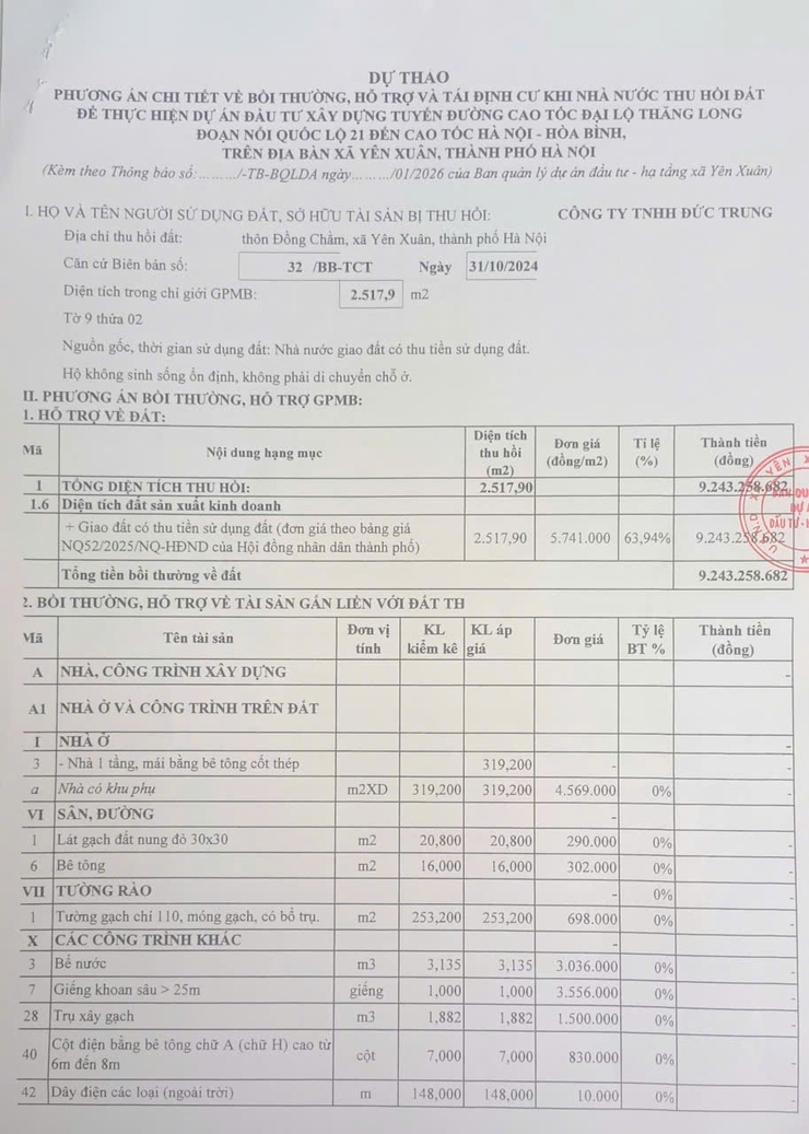 Thông báo: Niêm yết công khai Quyết định phê duyệt phương án chi tiết bồi thường, hỗ trợ và tái định cư đối với Công ty TNHH Đức Trung - Ảnh 3.