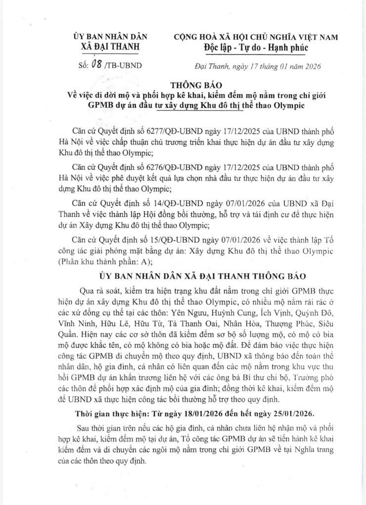 THÔNG BÁO CỦA UBND XÃ ĐẠI THANH- Ảnh 1.