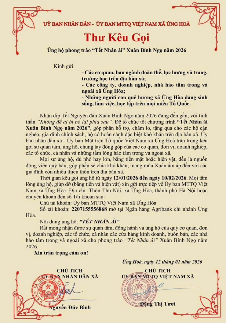 THƯ KÊU GỌI ỦNG HỘ PHONG TRÀO“TẾT NHÂN ÁI” XUÂN BÍNH NGỌ NĂM 2026.- Ảnh 1.