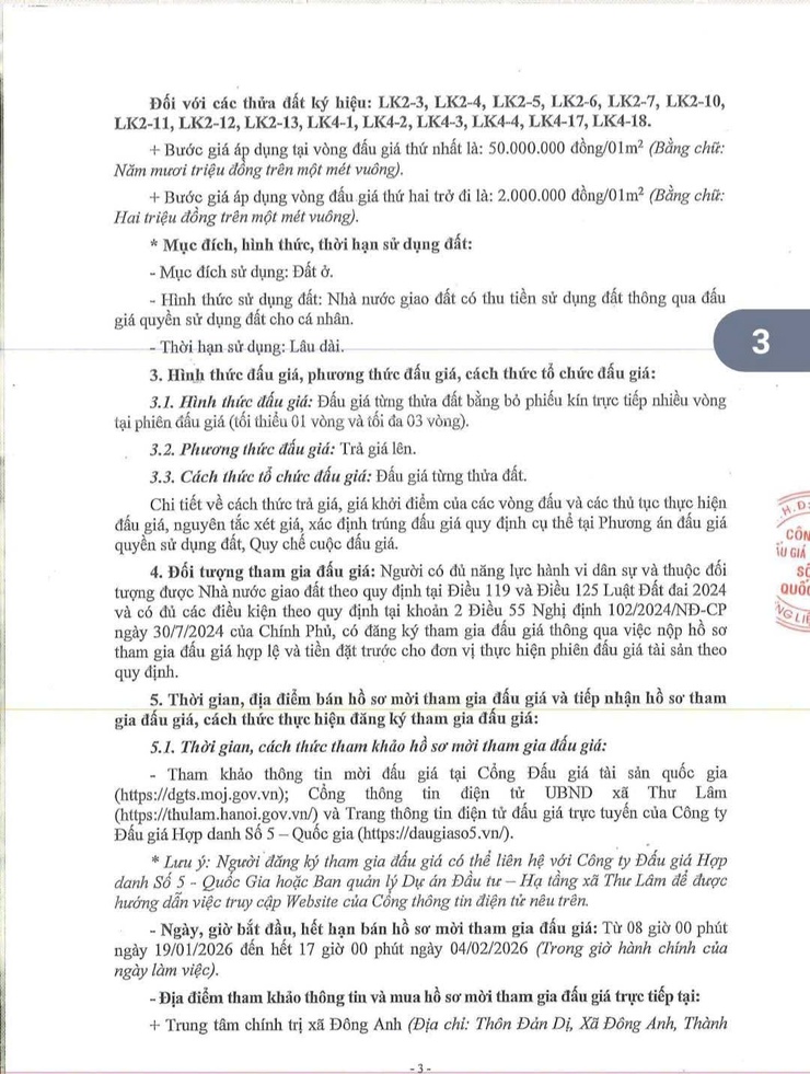 Thông báo mời tham gia đấu giá quyền sử dụng đất đối với các thửa đất trong các ô đất LK2, LK3,LK4 thuộc dự án Xây dựng khu đấu QSD thôn Hà Hương, xã Liên Hà, huyện Đông Anh ( Nay là thôn Hà Hương, xã Thư Lâm).- Ảnh 3.