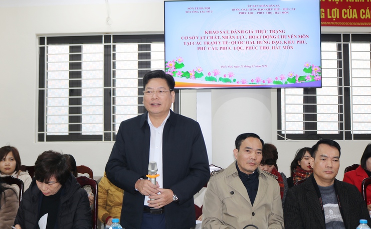 Đồng chí Trần Văn Chung – Phó Giám đốc Sở Y tế Hà Nội Tổ trưởng tổ công tác Sở Y tế Hà Nội làm trưởng đoàn đánh giá thực trạng Trạm Y tế xã Quốc Oai- Ảnh 6.