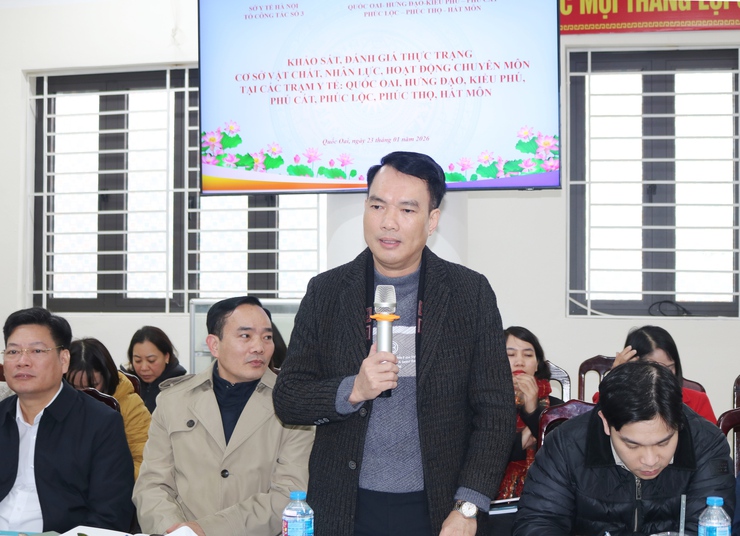 Đồng chí Trần Văn Chung – Phó Giám đốc Sở Y tế Hà Nội Tổ trưởng tổ công tác Sở Y tế Hà Nội làm trưởng đoàn đánh giá thực trạng Trạm Y tế xã Quốc Oai- Ảnh 5.