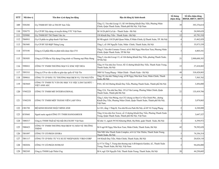 Danh sách đơn vị sử dụng lao động chậm đóng BHXH, BHYT trên địa bàn phường Thanh Xuân- Ảnh 6.