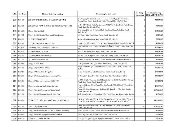 Danh sách đơn vị sử dụng lao động chậm đóng BHXH, BHYT trên địa bàn phường Thanh Xuân- Ảnh 10.