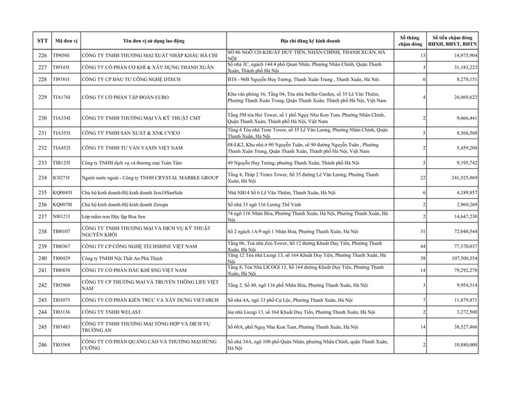 Danh sách đơn vị sử dụng lao động chậm đóng BHXH, BHYT trên địa bàn phường Thanh Xuân- Ảnh 11.