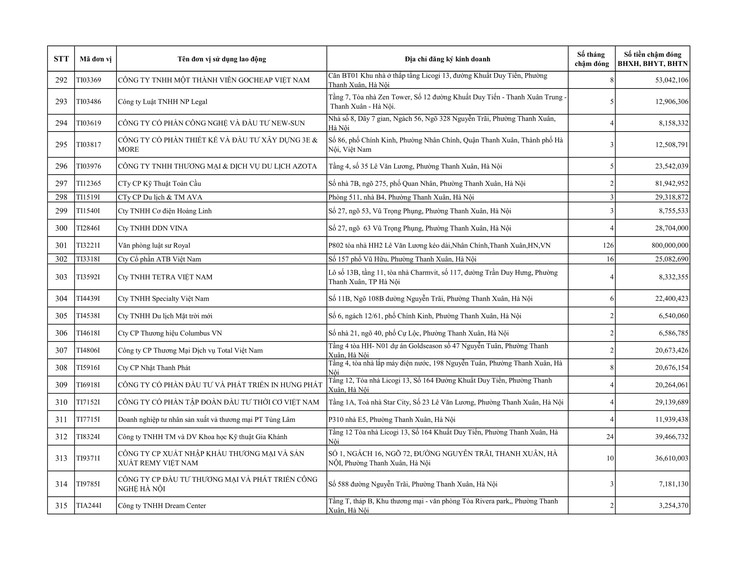 Danh sách đơn vị sử dụng lao động chậm đóng BHXH, BHYT trên địa bàn phường Thanh Xuân- Ảnh 14.